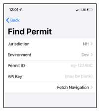 Closeup of find permit screen